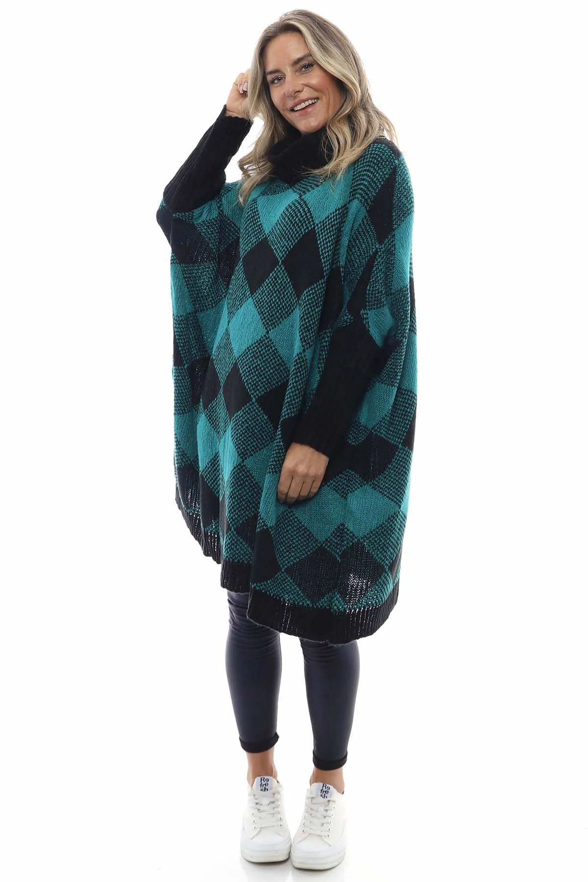 Melodie Diamond Polo Jumper Aqua