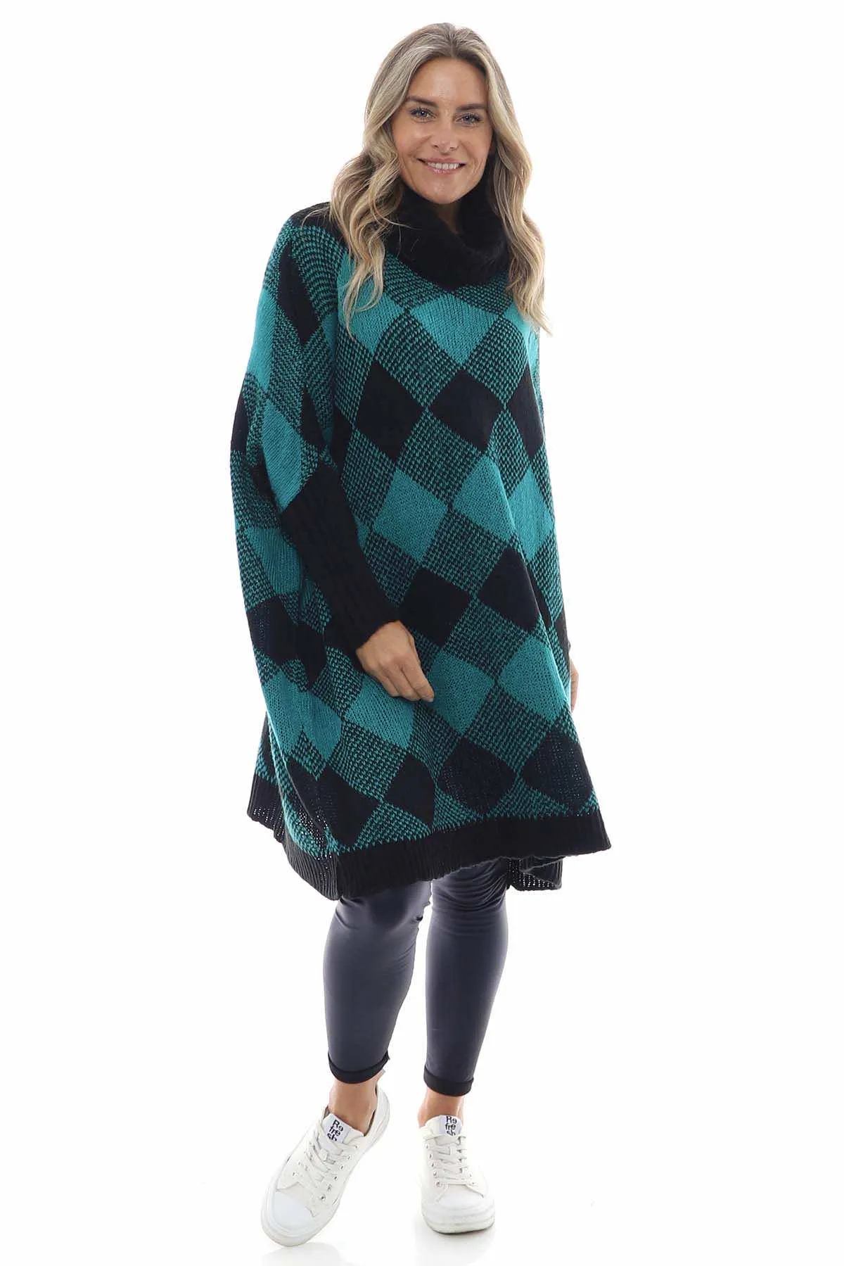 Melodie Diamond Polo Jumper Aqua