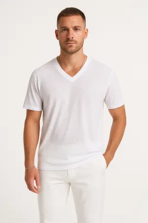 Mens V-Neck T-Shirt  Lightweight Cotton  Relaxed Fit  Short Sleeve Casual Wear