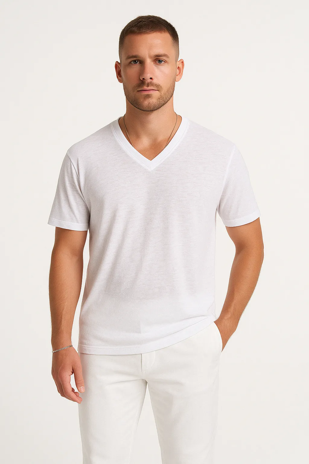 Mens V-Neck T-Shirt  Lightweight Cotton  Relaxed Fit  Short Sleeve Casual Wear