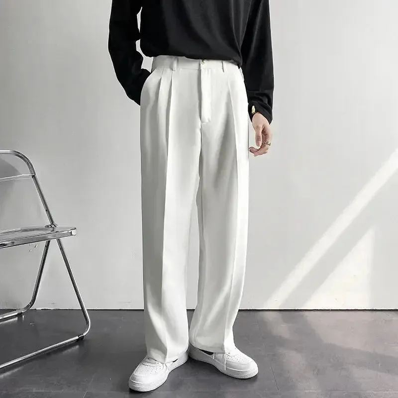 Mens Wide-Leg Trousers  Relaxed Fit  Pleated Front  Lightweight Full Length
