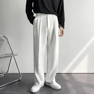 Mens Wide-Leg Trousers  Relaxed Fit  Pleated Front  Lightweight Full Length
