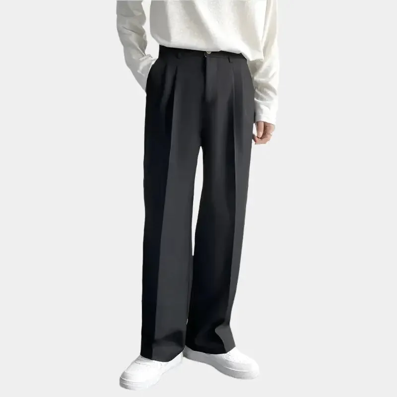 Mens Wide-Leg Trousers  Relaxed Fit  Pleated Front  Lightweight Full Length