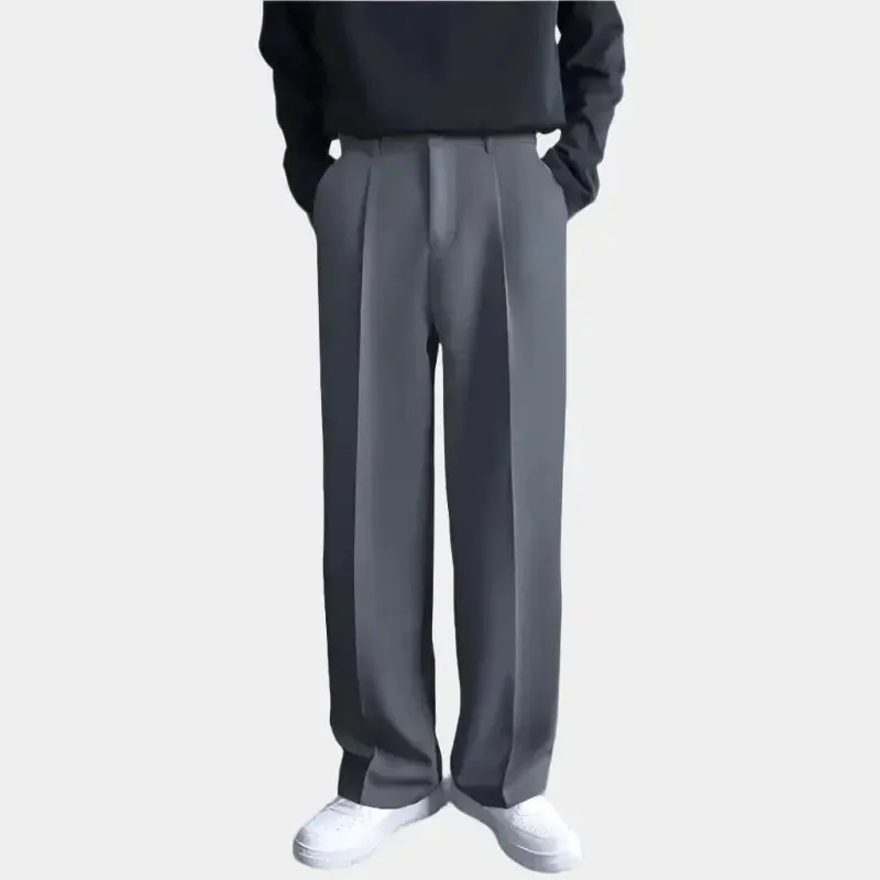 Mens Wide-Leg Trousers  Relaxed Fit  Pleated Front  Lightweight Full Length