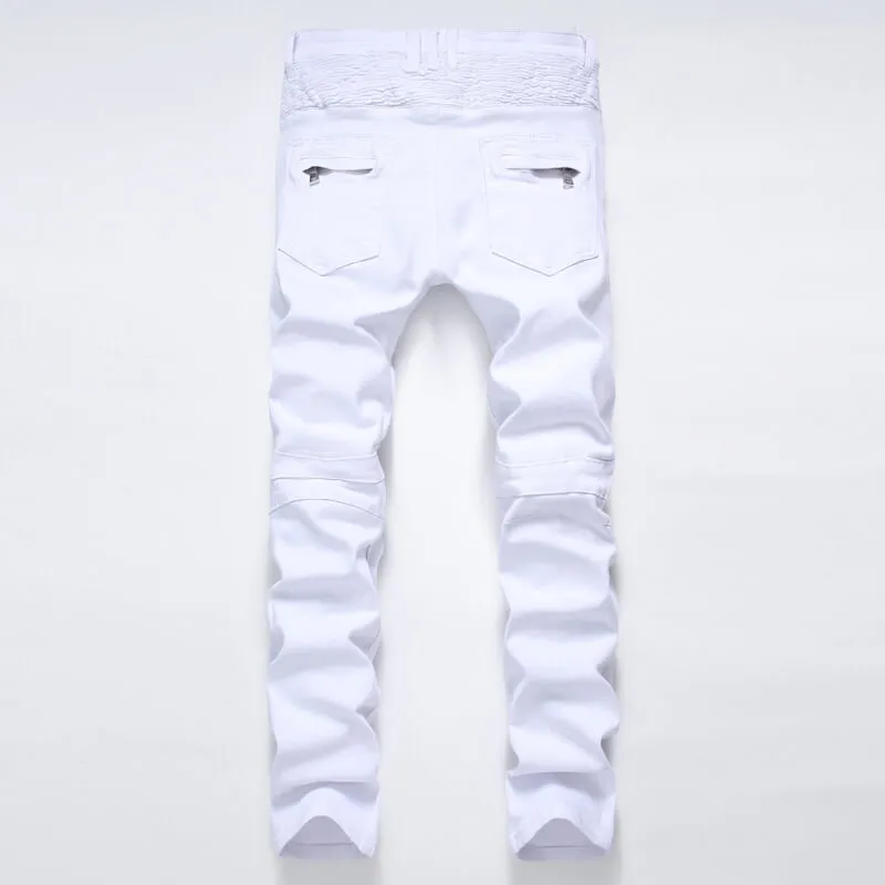 Mid Waist Jeans Patch With Leather Men's Urban Straight Jeans