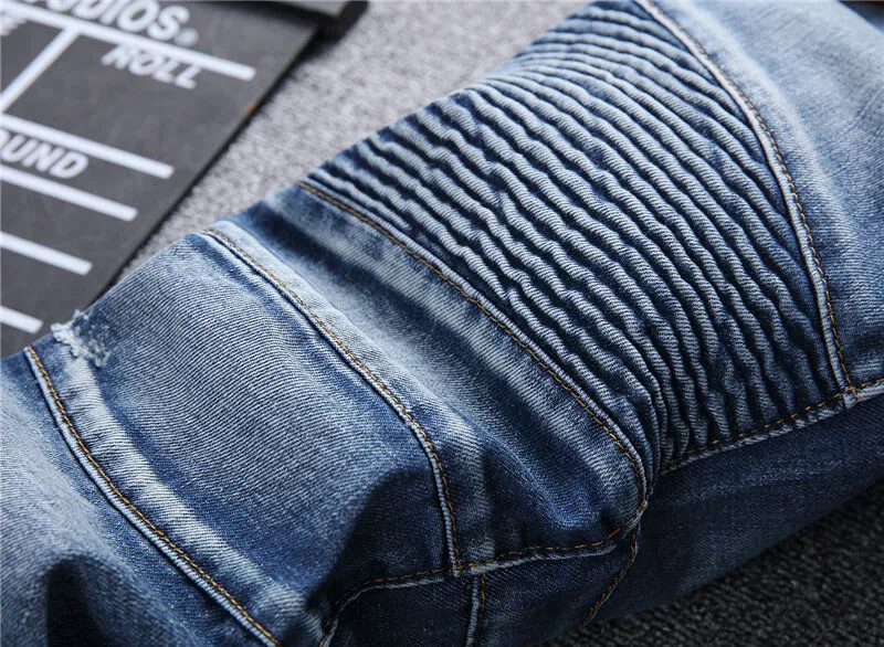 Mid Waist Jeans Patch With Leather Men's Urban Straight Jeans