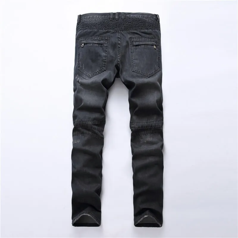 Mid Waist Jeans Patch With Leather Men's Urban Straight Jeans
