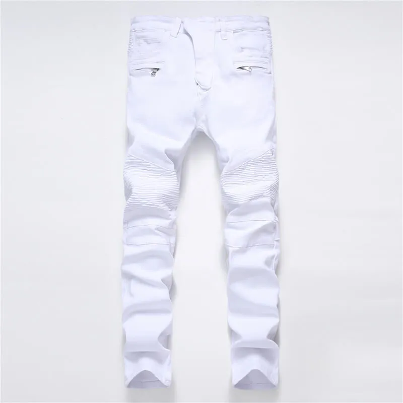 Mid Waist Jeans Patch With Leather Men's Urban Straight Jeans