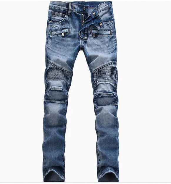 Mid Waist Jeans Patch With Leather Men's Urban Straight Jeans