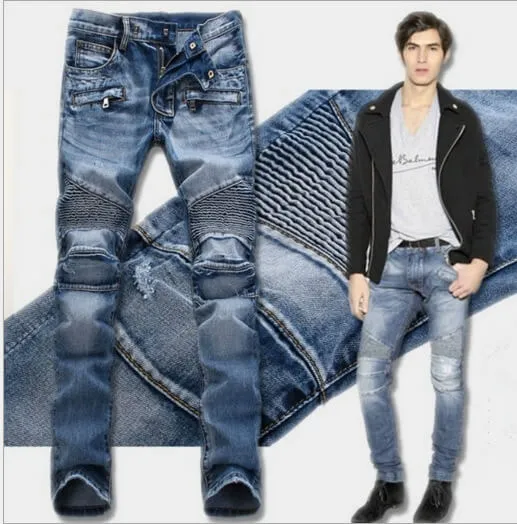 Mid Waist Jeans Patch With Leather Men's Urban Straight Jeans