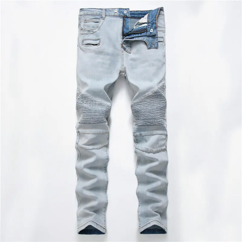 Mid Waist Jeans Patch With Leather Men's Urban Straight Jeans