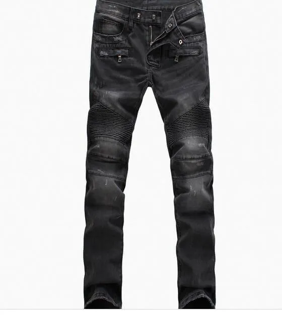 Mid Waist Jeans Patch With Leather Men's Urban Straight Jeans