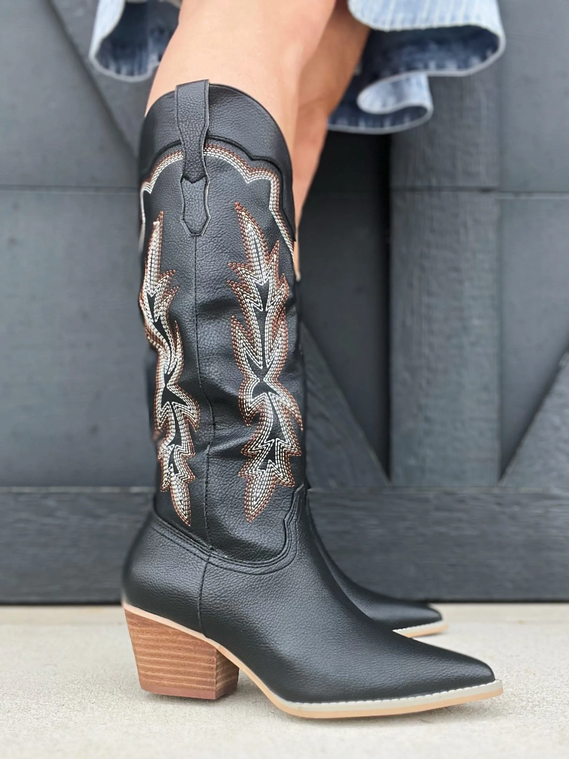 Oasis Society Ainsley Embroidered Cowboy Boots In Black