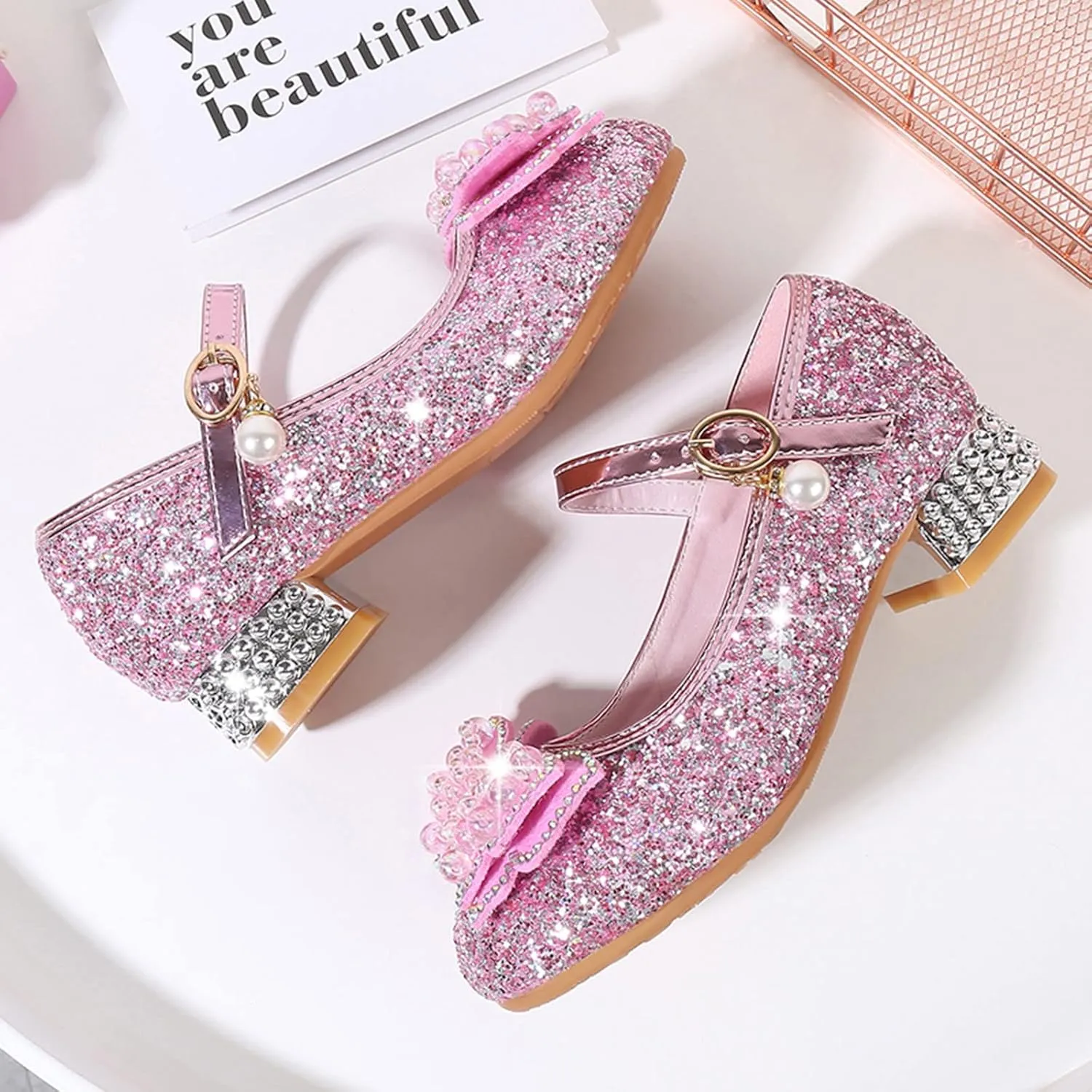 Open Toe Sandals for Kids Toddler Little Kid Girls Dress Pumps Glitter Sequins Princess Paw Slippers for Girls