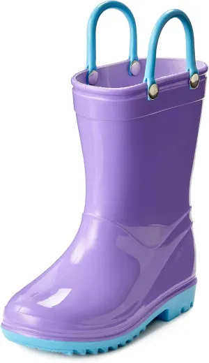 Puddle Play Toddler and Kids Waterproof PVC Rain Boots with Easy-On Handles  Lightweight Slip-Resistant Outdoor Boots for Boys and Girls