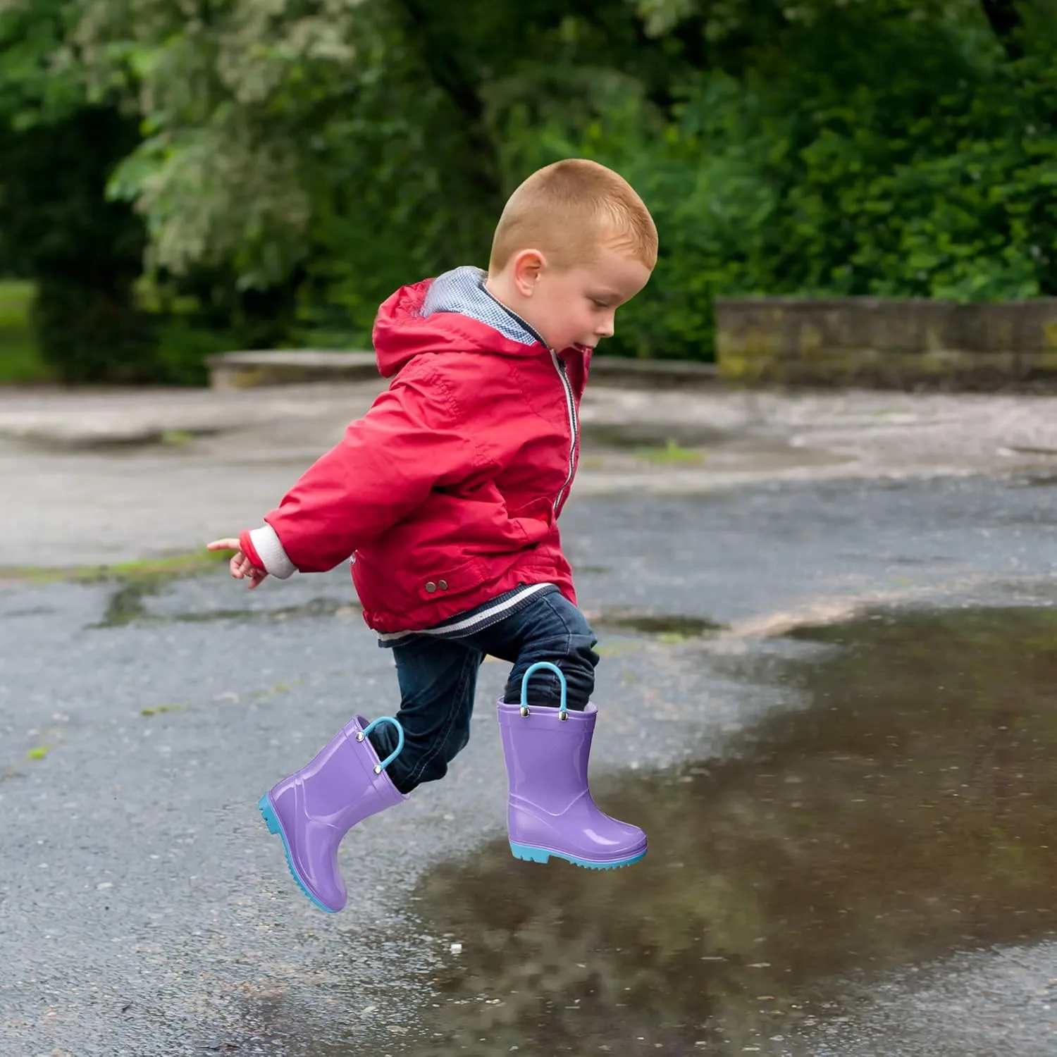 Puddle Play Toddler and Kids Waterproof PVC Rain Boots with Easy-On Handles  Lightweight Slip-Resistant Outdoor Boots for Boys and Girls