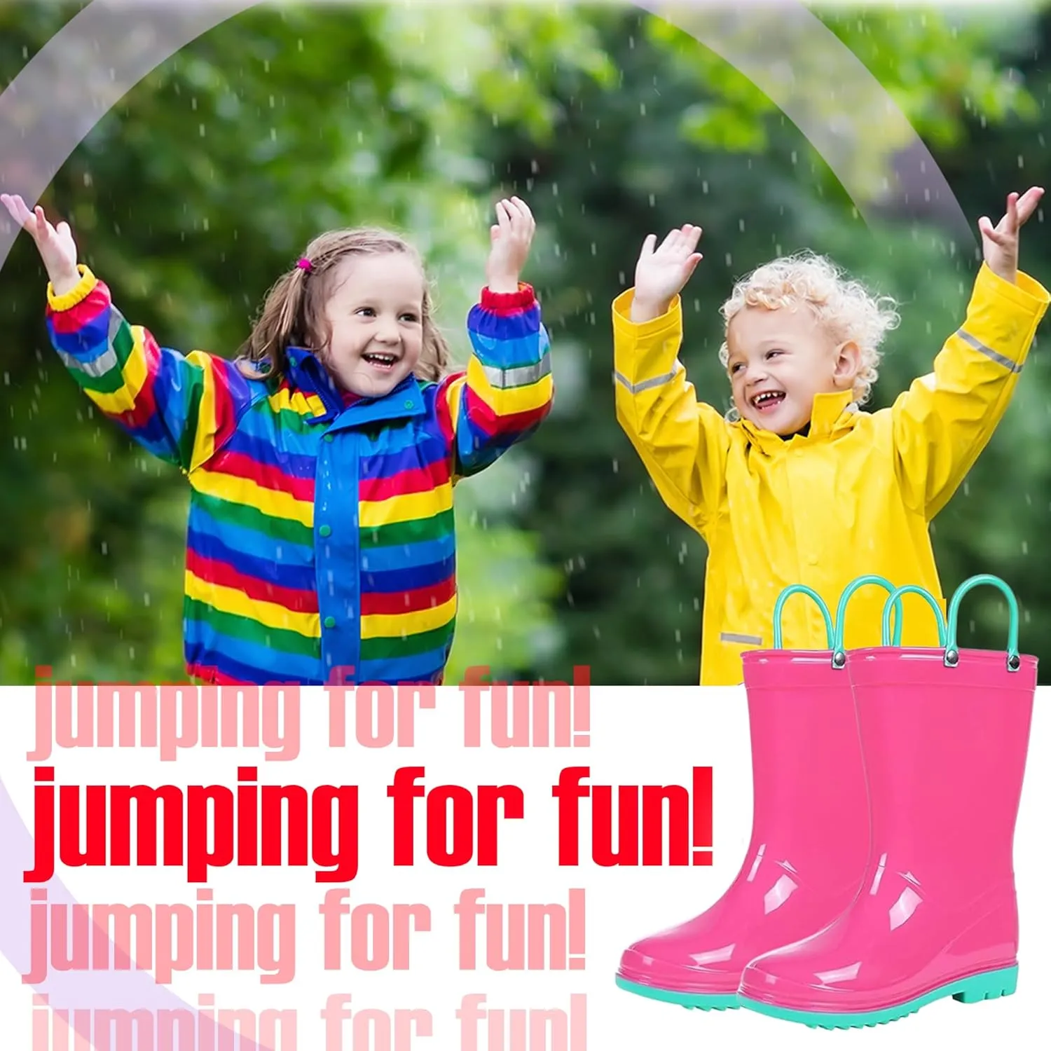 Puddle Play Toddler and Kids Waterproof PVC Rain Boots with Easy-On Handles  Lightweight Slip-Resistant Outdoor Boots for Boys and Girls