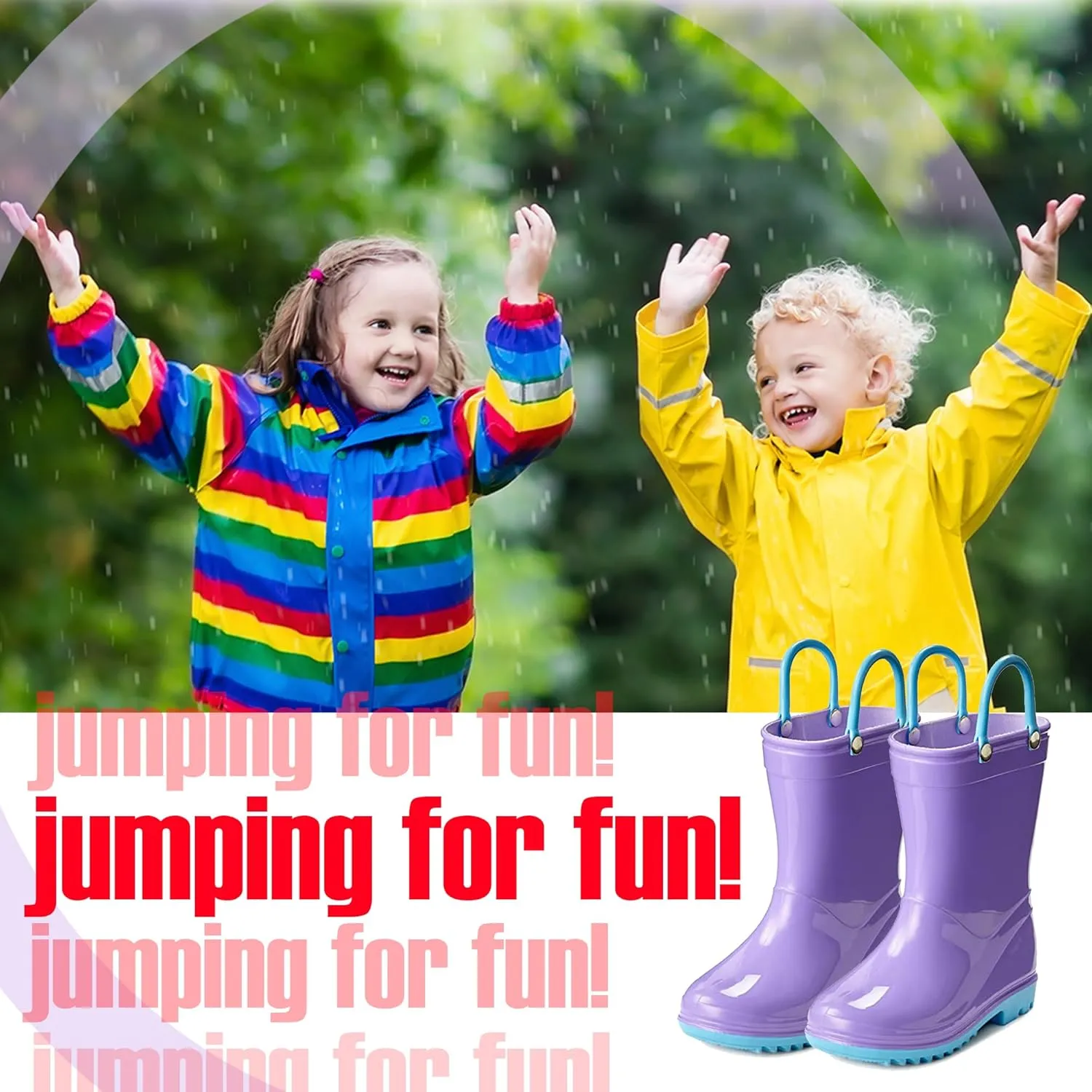 Puddle Play Toddler and Kids Waterproof PVC Rain Boots with Easy-On Handles  Lightweight Slip-Resistant Outdoor Boots for Boys and Girls