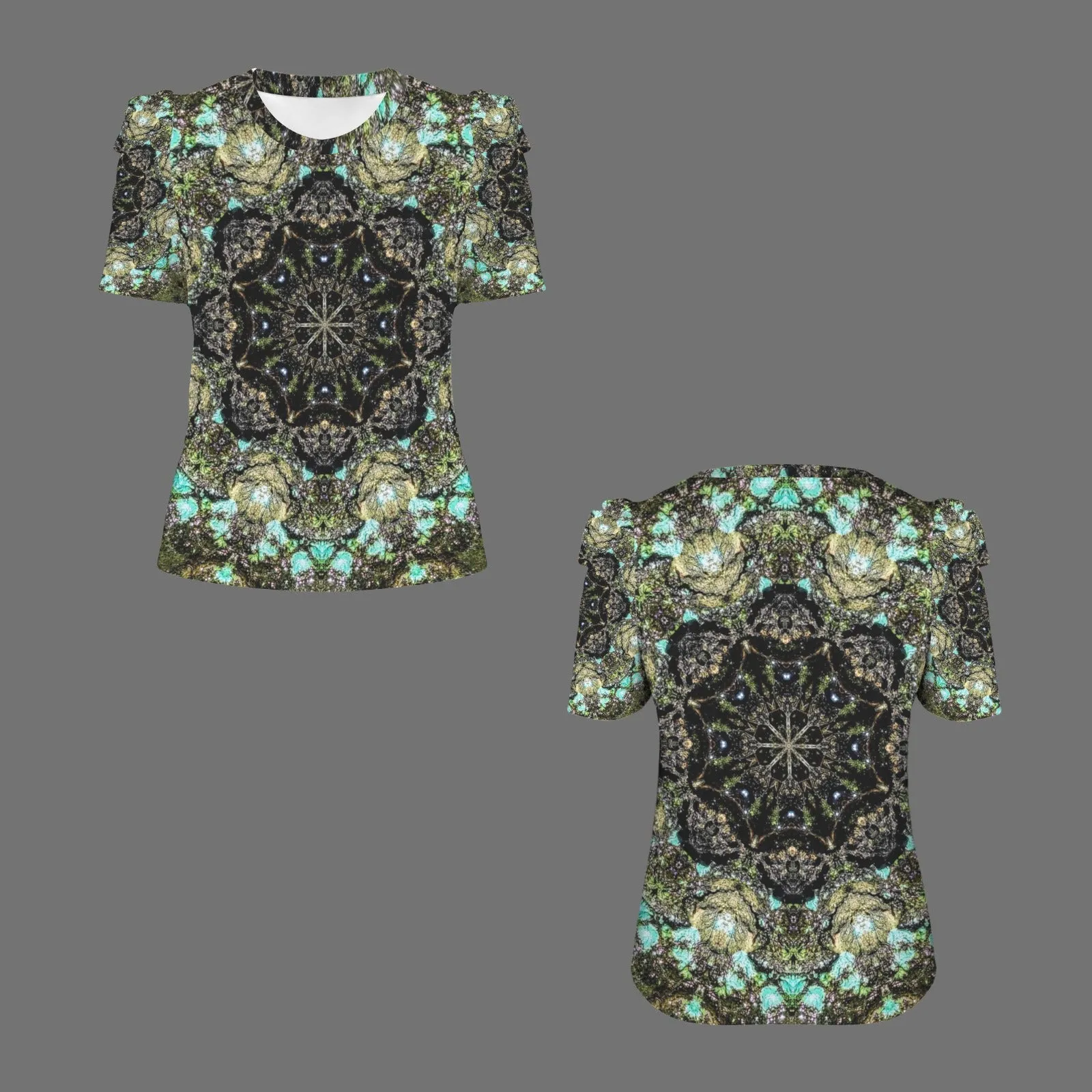 Puff Sleeve T-Shirt Blue Algae Medallion