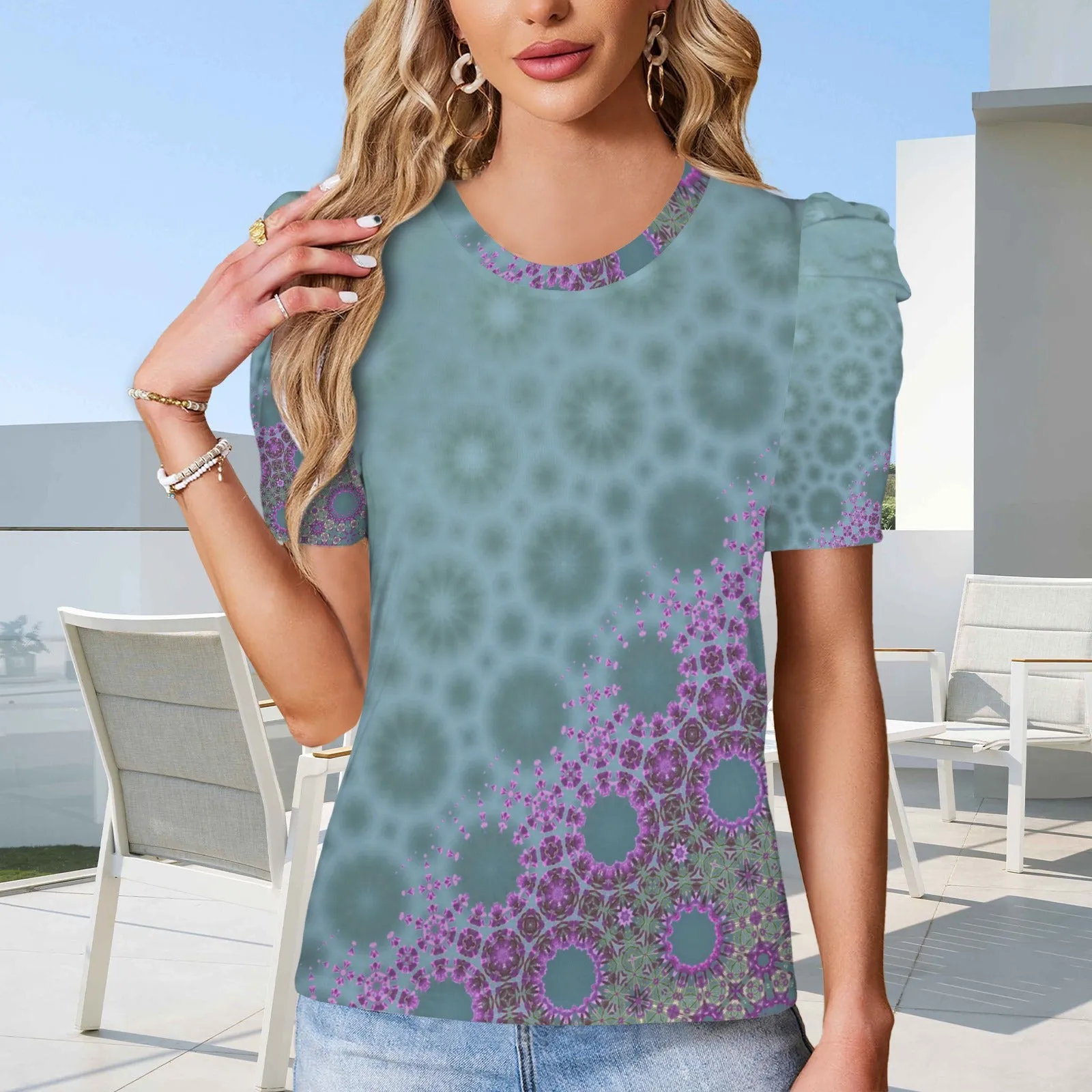 Puff Sleeve T-Shirt Dames Rocket Lakeside