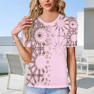 Puff Sleeve T-Shirt Pink and Copper Metallic Graphic