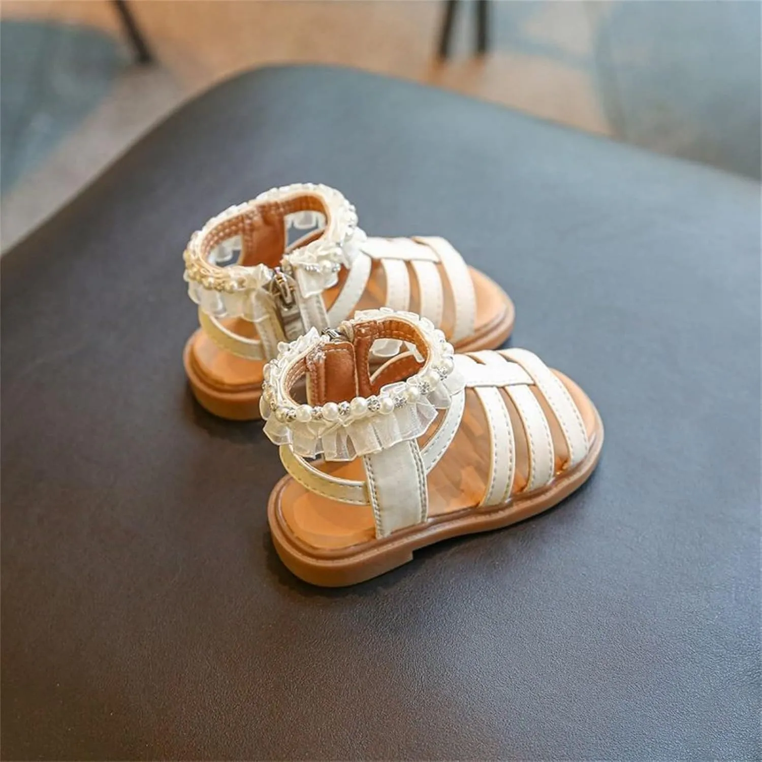 Puppy Slippers Toddler Kids Baby Girl Sandals Pearl Crystal Diamond Lace Side Princess Baby Girl Sandals 6-12 Months