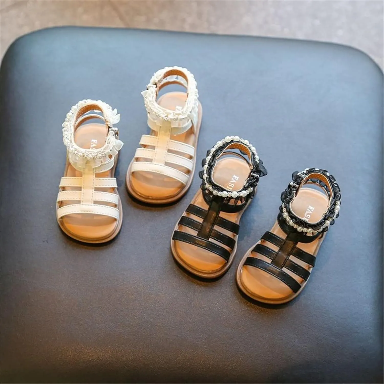 Puppy Slippers Toddler Kids Baby Girl Sandals Pearl Crystal Diamond Lace Side Princess Baby Girl Sandals 6-12 Months