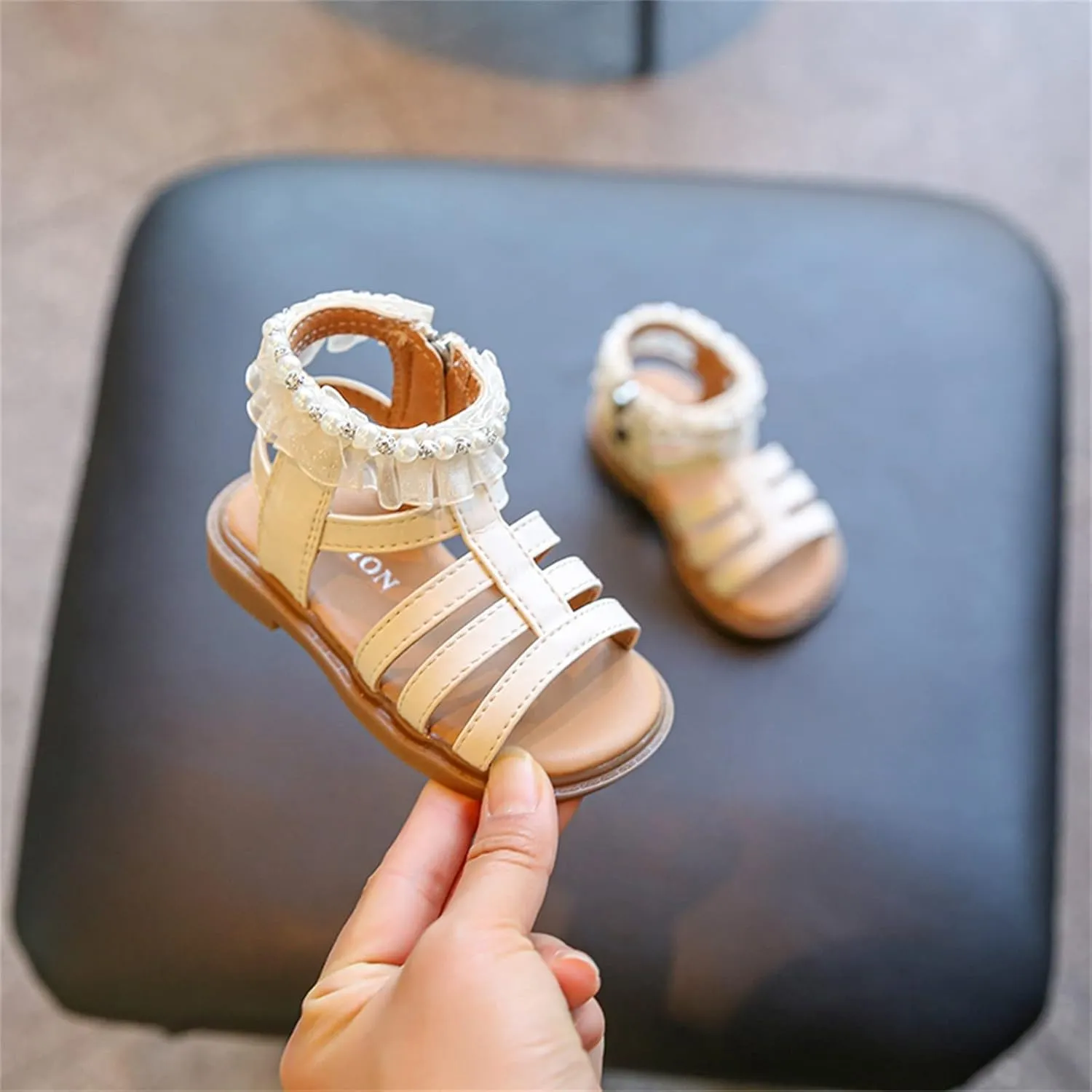 Puppy Slippers Toddler Kids Baby Girl Sandals Pearl Crystal Diamond Lace Side Princess Baby Girl Sandals 6-12 Months