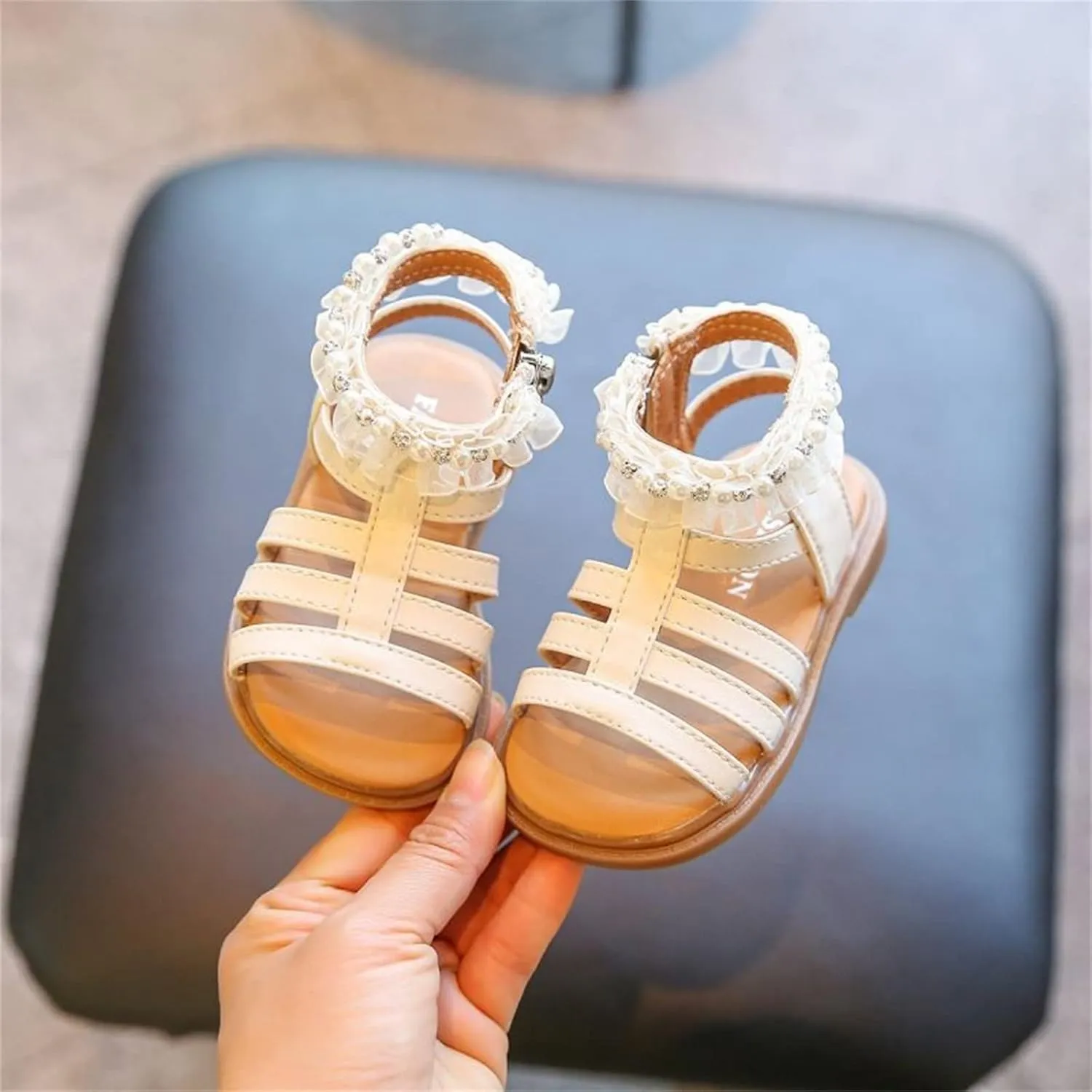 Puppy Slippers Toddler Kids Baby Girl Sandals Pearl Crystal Diamond Lace Side Princess Baby Girl Sandals 6-12 Months