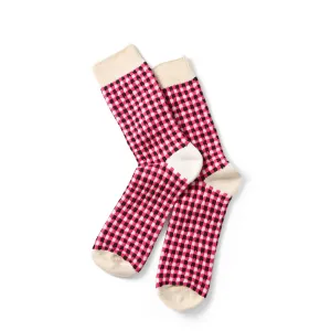 Rototo Womens Gingham Sock Pink / Black