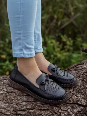RUMOUR HAS IT| BRAIDED UPPER LEATHER LOAFER  - BLACK