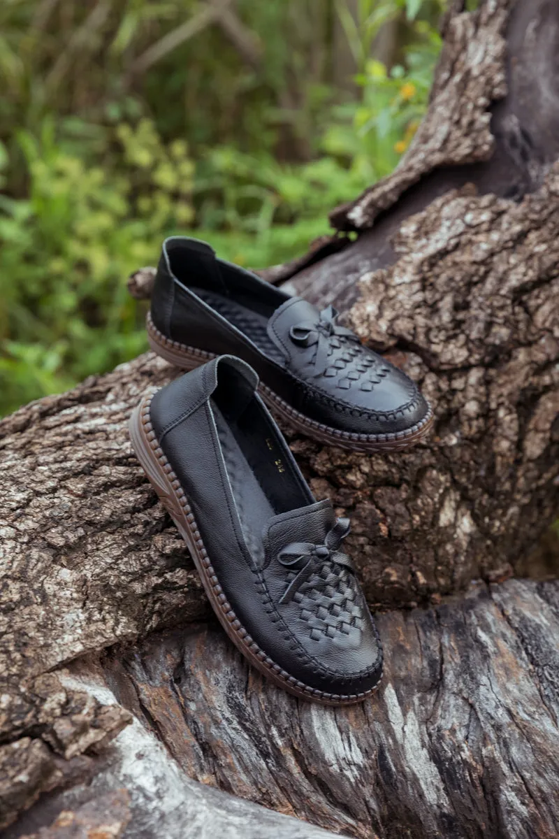 RUMOUR HAS IT| BRAIDED UPPER LEATHER LOAFER  - BLACK