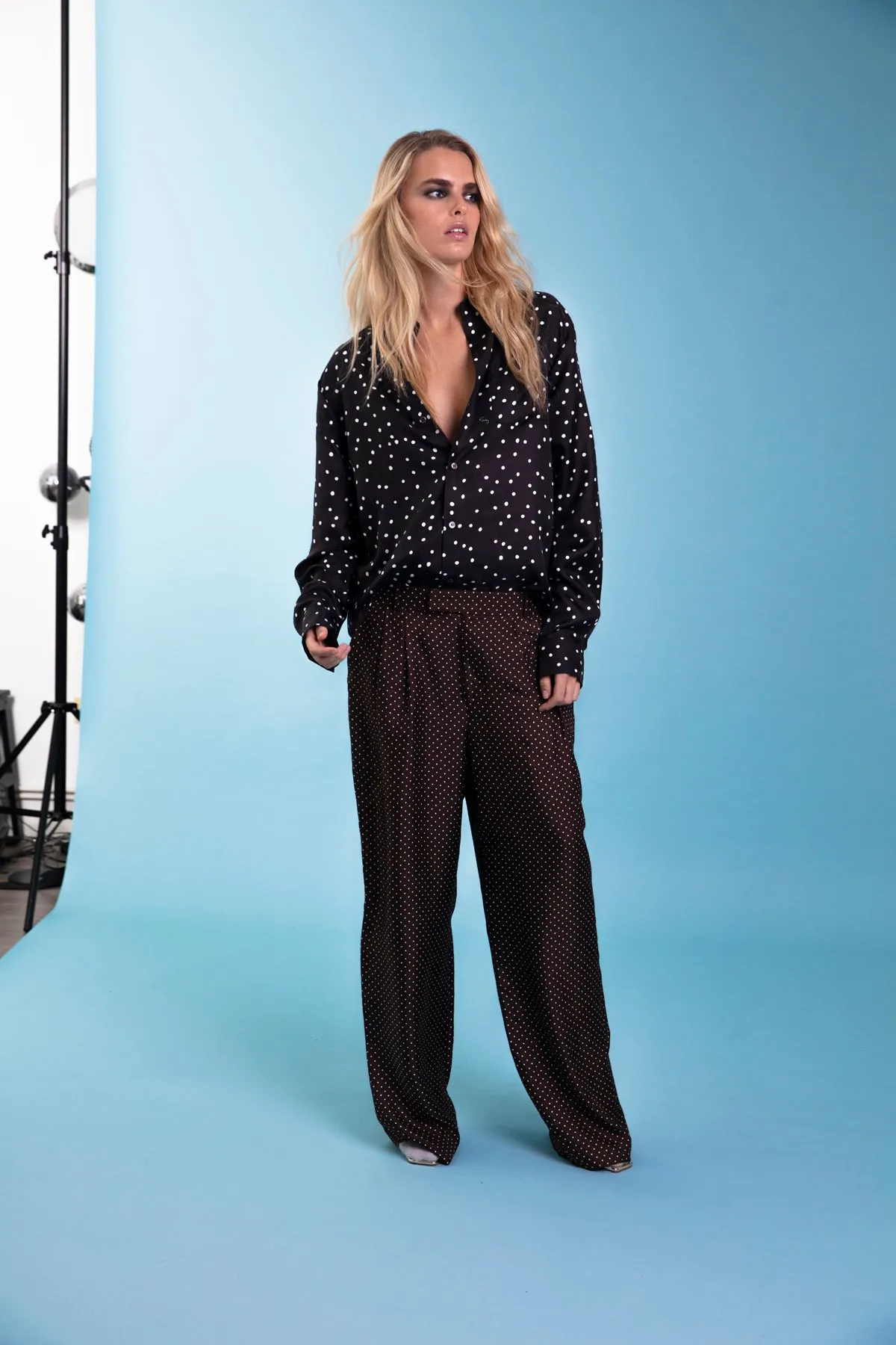 Salinas Silk Trouser Chocolate Dot Woman