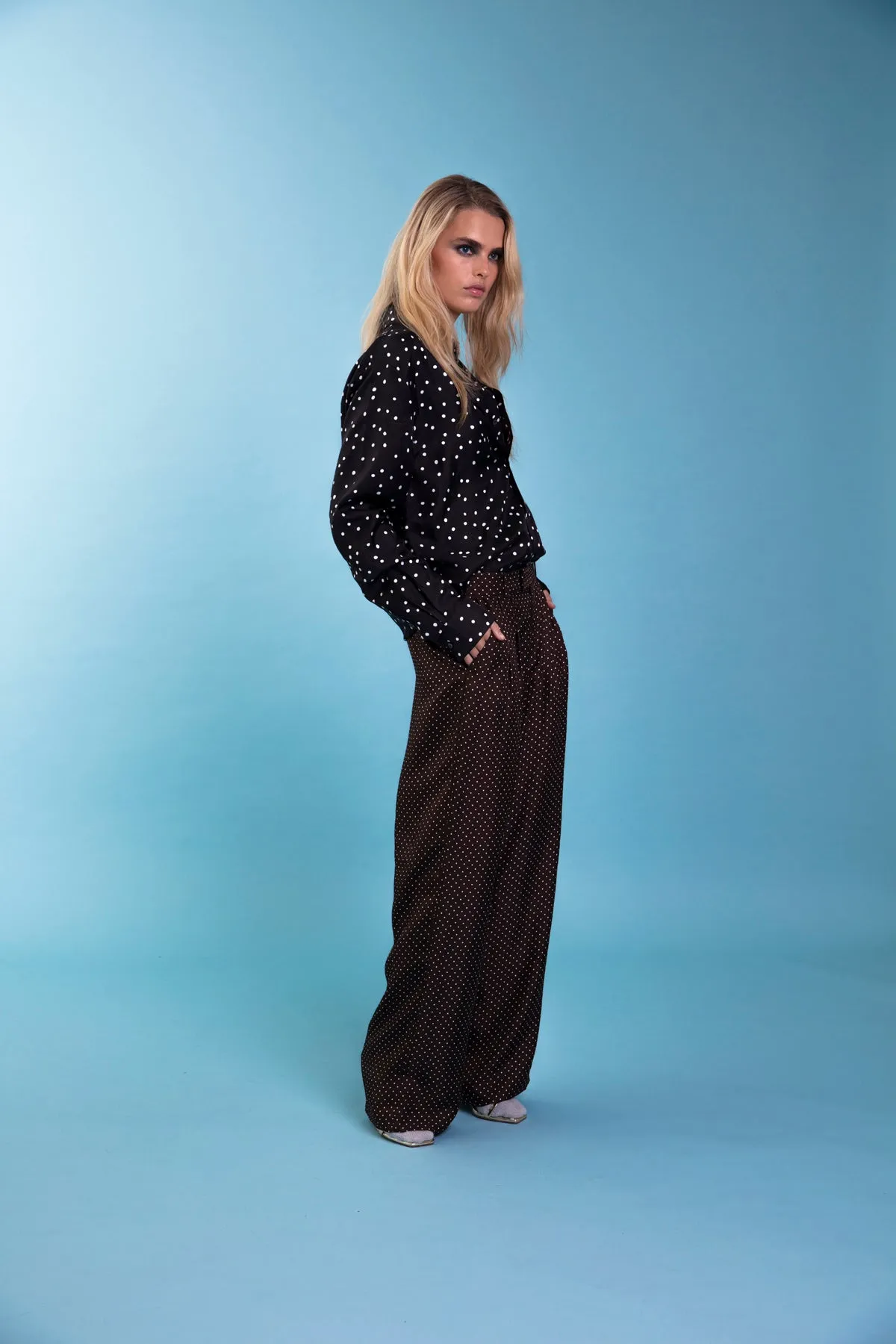 Salinas Silk Trouser Chocolate Dot Woman