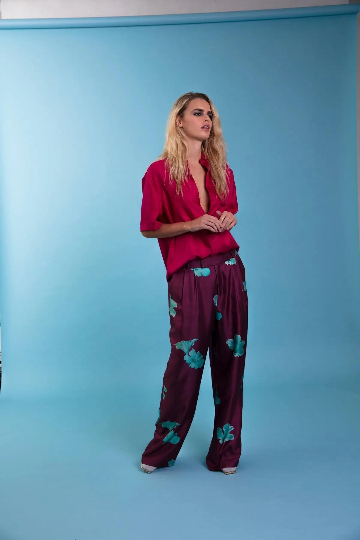 Salinas Silk Trouser Purple Hawaii Woman