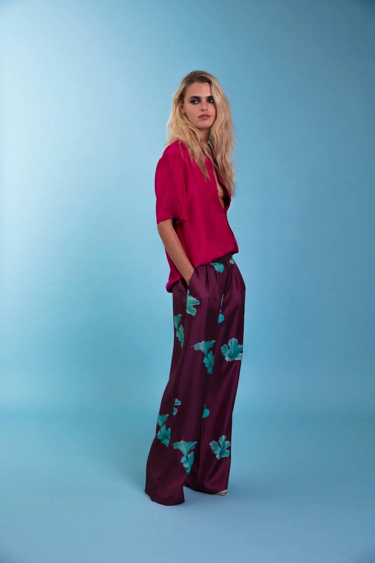 Salinas Silk Trouser Purple Hawaii Woman