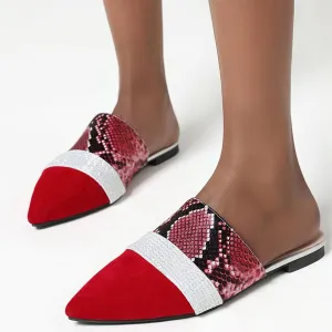 Serpentine Print Slide Pointed Toe Suede Sandals
