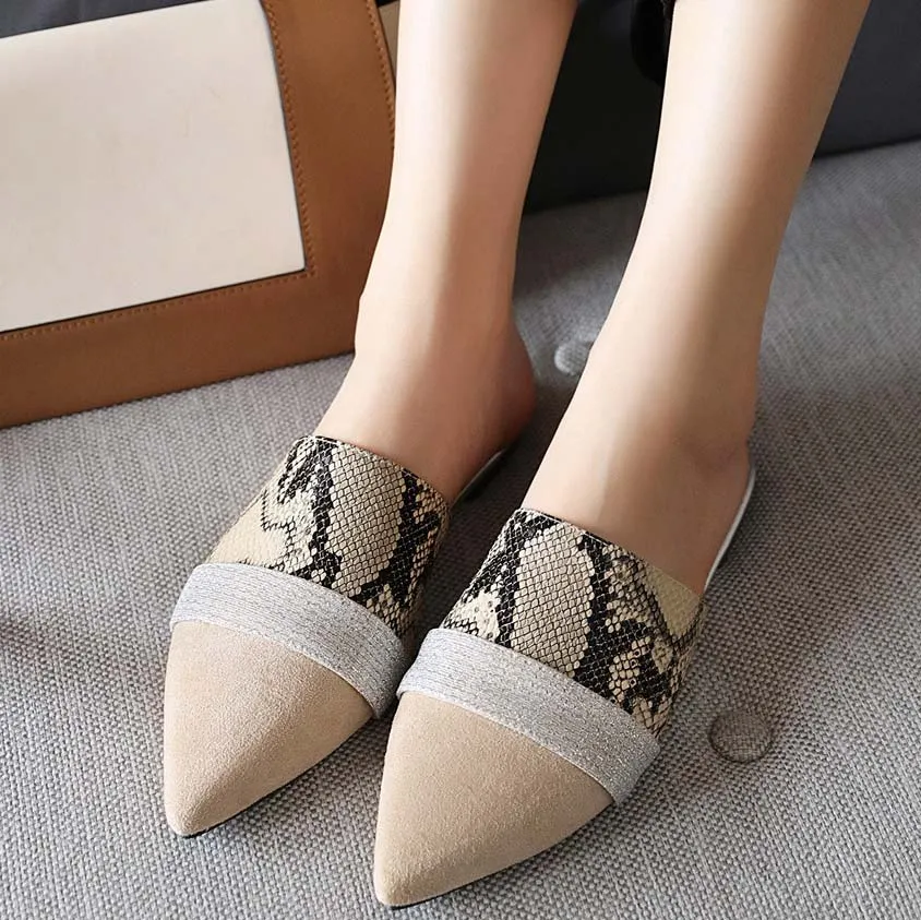 Serpentine Print Slide Pointed Toe Suede Sandals