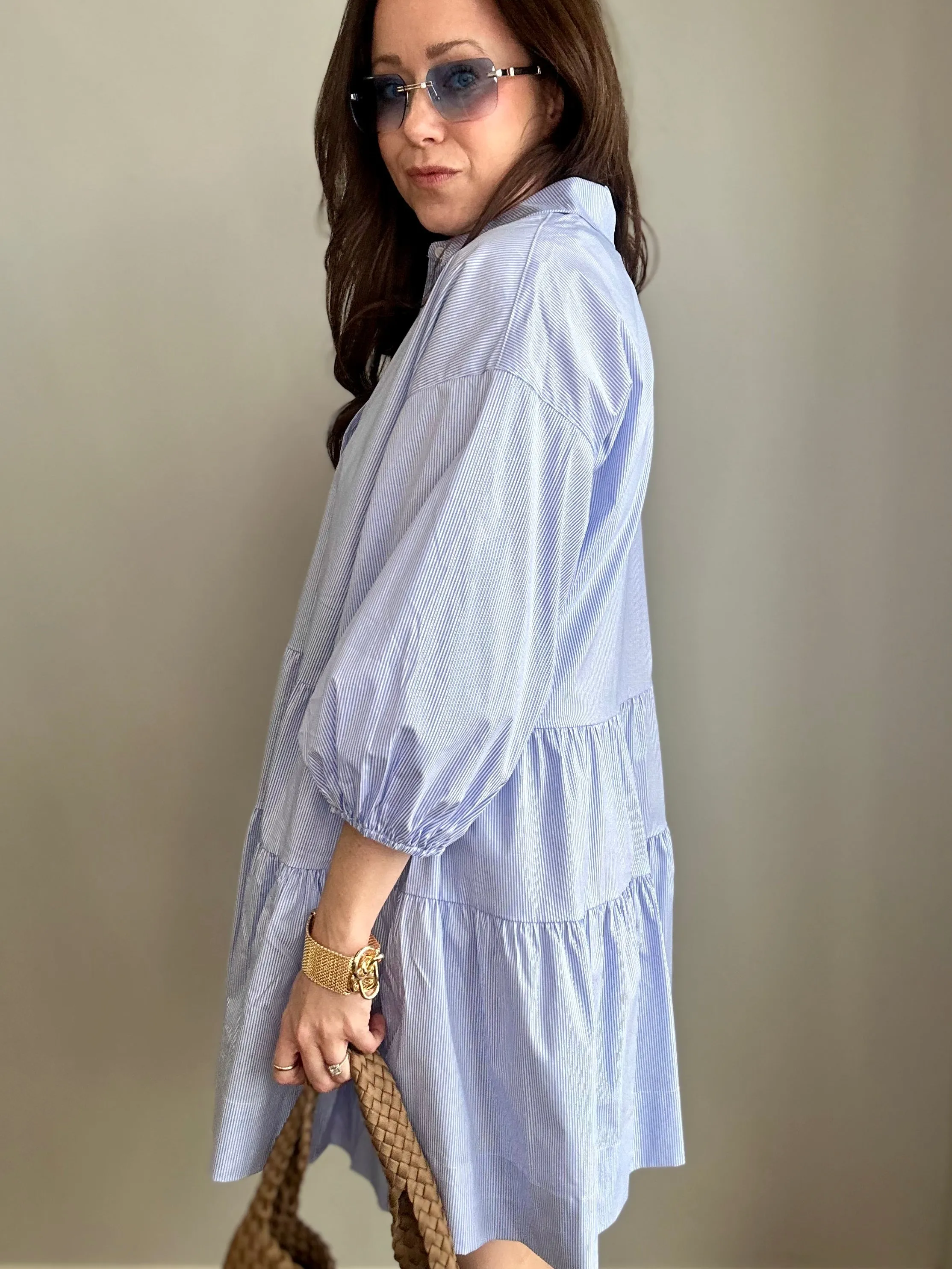 Striped Tiered Shirt Dress