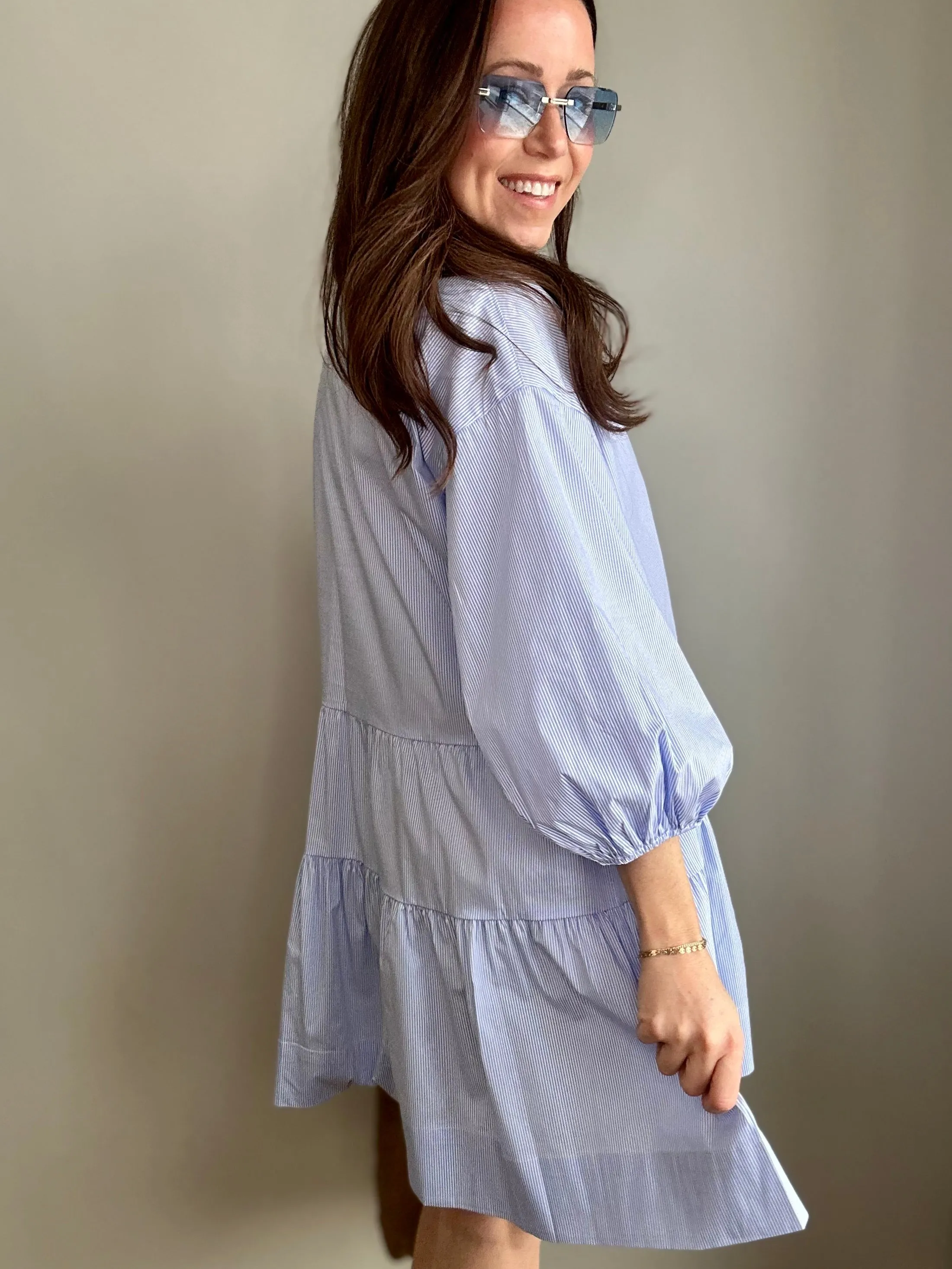 Striped Tiered Shirt Dress