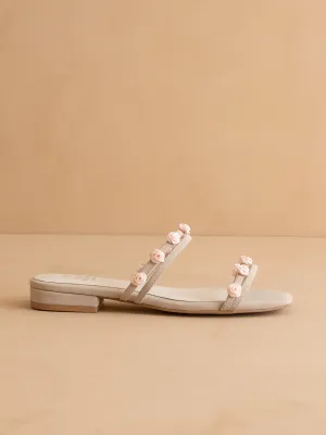 The Rosanna | Light Grey  Rosette Detailed Flats