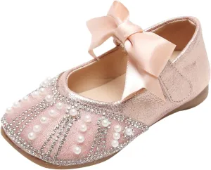 Toddler Baby Girls Dress Shoes Wedding Flower Bridesmaids Heels Glitter Princess Shoes Flats School Uniform Shoes 1-6Y