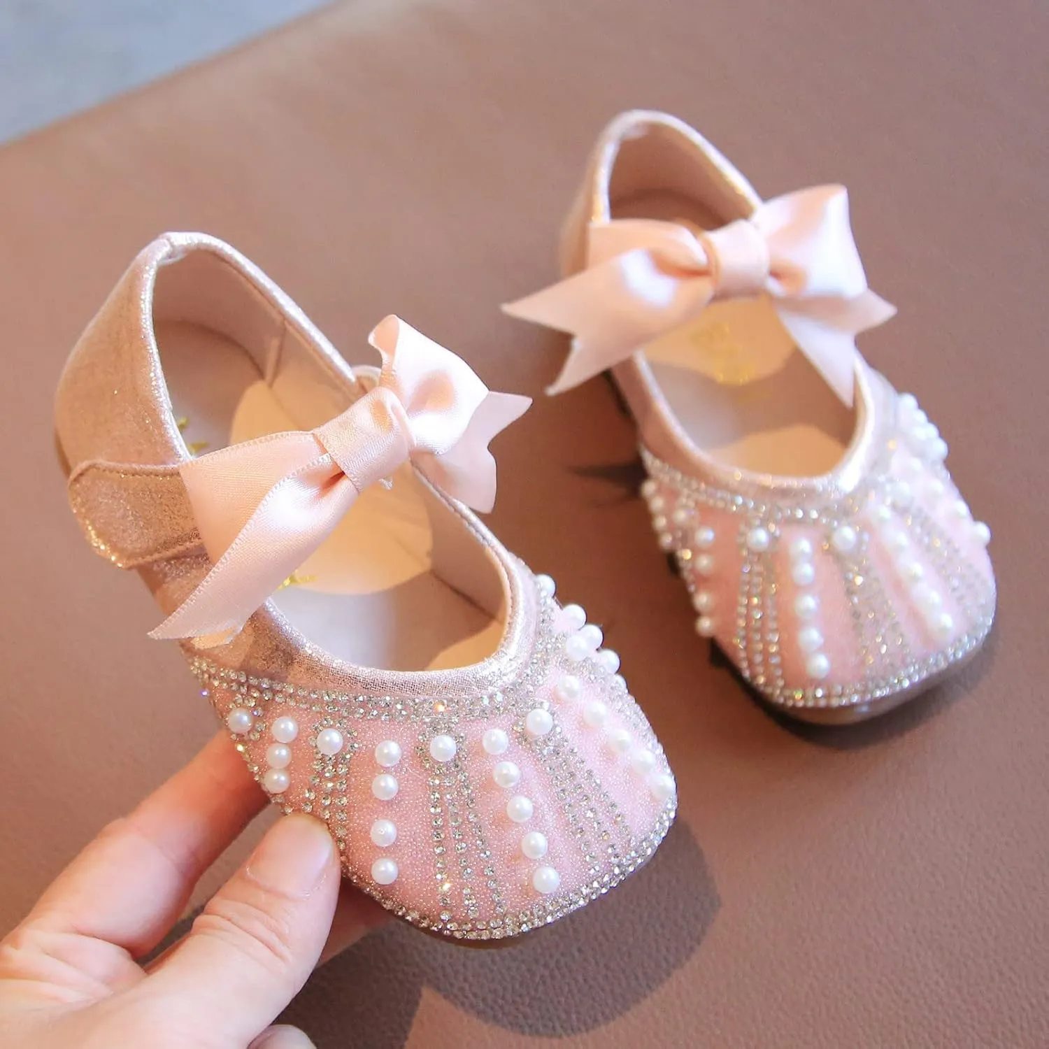 Toddler Baby Girls Dress Shoes Wedding Flower Bridesmaids Heels Glitter Princess Shoes Flats School Uniform Shoes 1-6Y