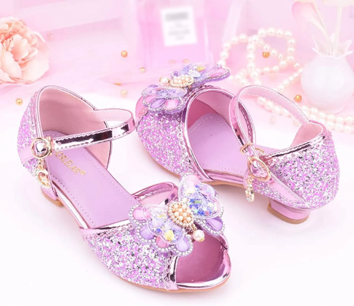 Toddler Girl Slip on Sandals Children Shoes With Diamond Shiny Sandals Princess Shoes Bow High Heels Kids Slides Girls