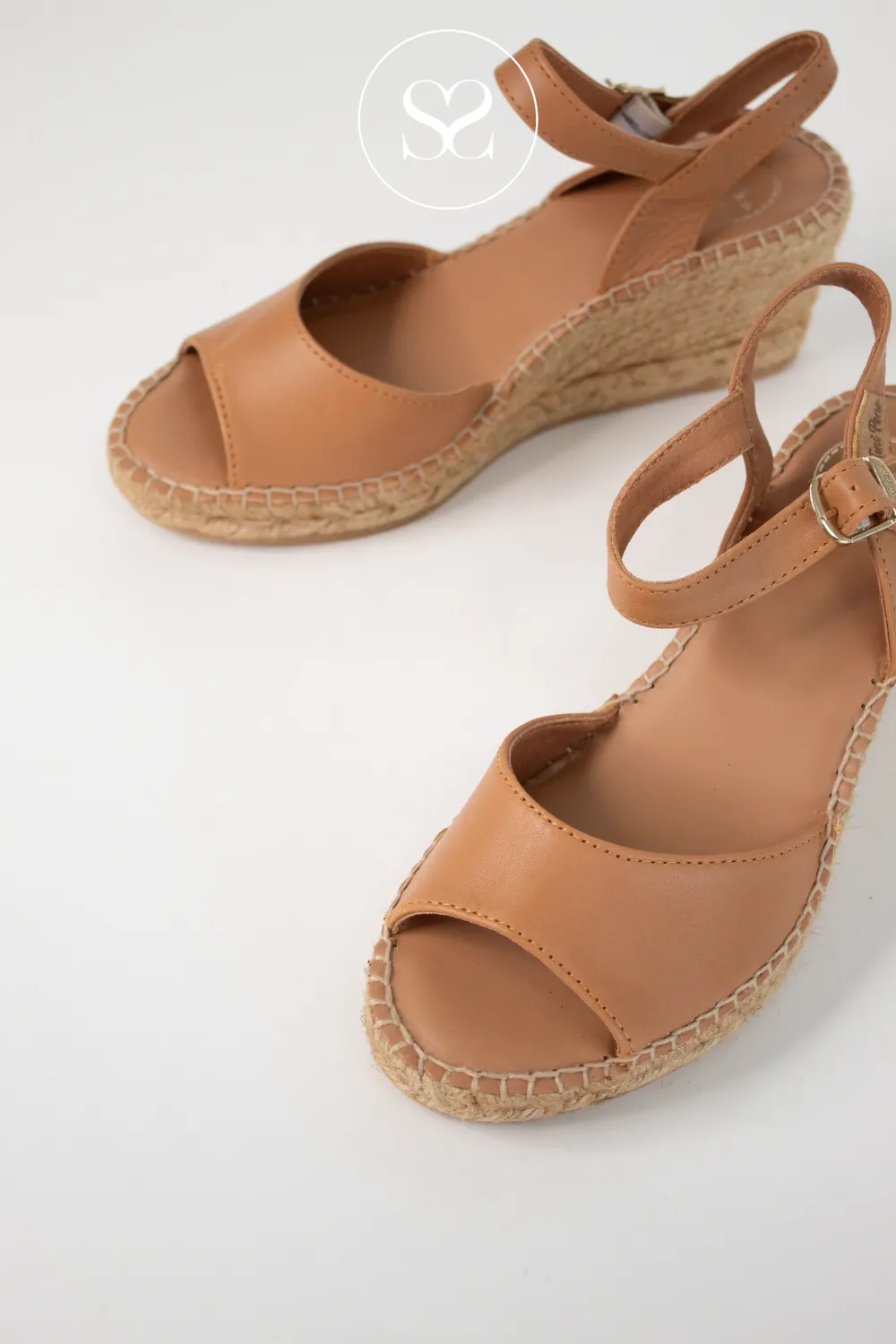 TONI PONS SIA TAN LEATHER  LOW WEDGE ESPADRILLE STYLE SANDAL