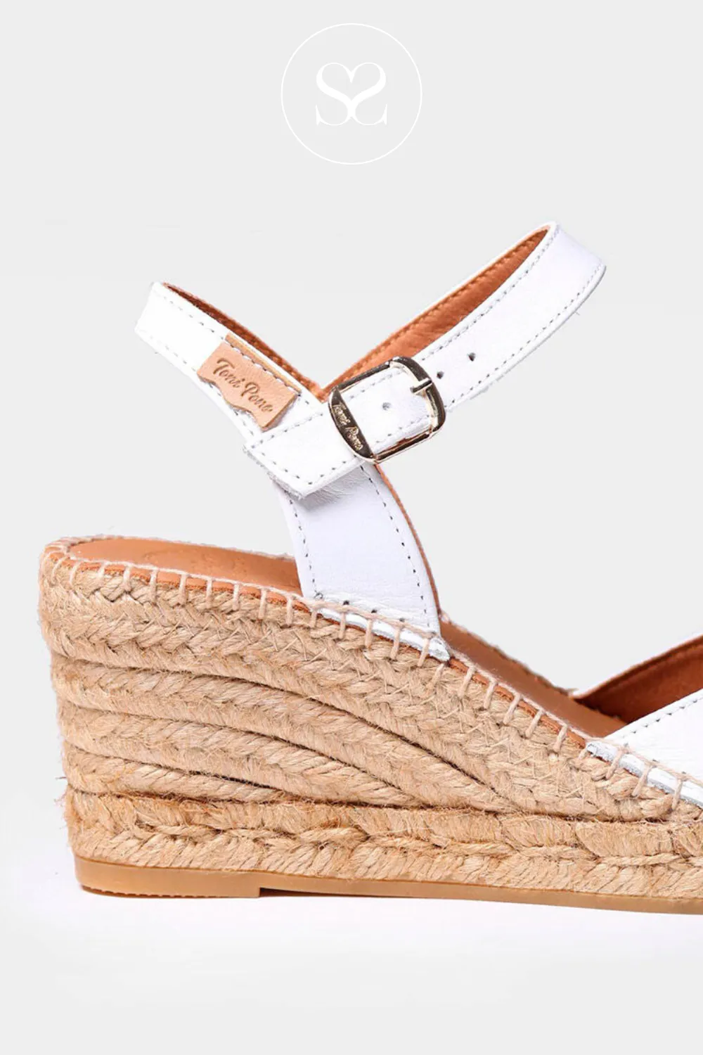 TONI PONS SIA WHITE LEATHER ESPADRILLE STYLE WEDGE SANDAL