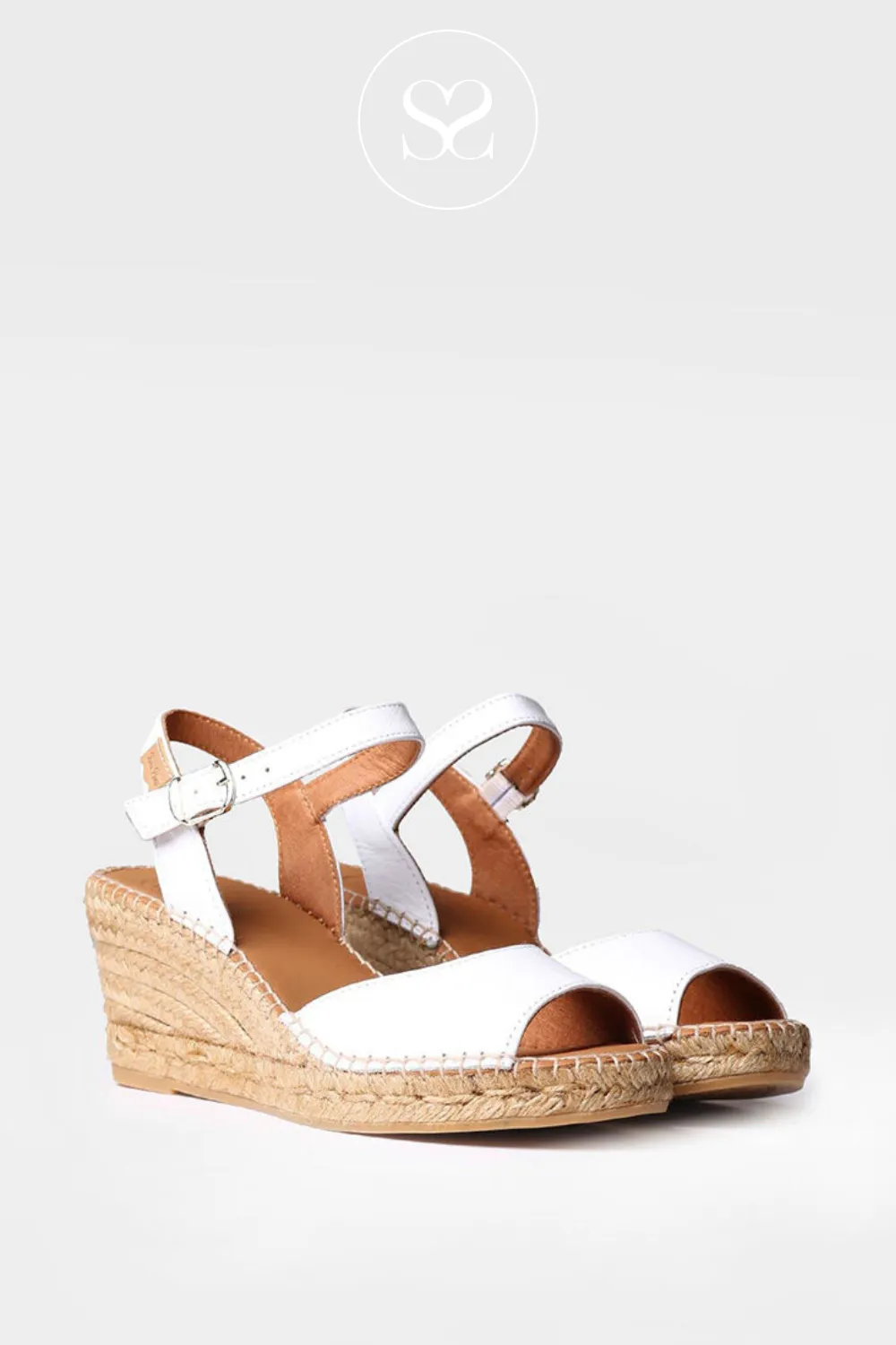 TONI PONS SIA WHITE LEATHER ESPADRILLE STYLE WEDGE SANDAL