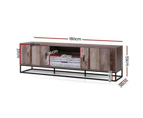 TV Cabinet Entertainment Unit Stand Storage Wooden Industrial Rustic 180cm