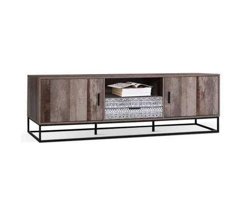 TV Cabinet Entertainment Unit Stand Storage Wooden Industrial Rustic 180cm