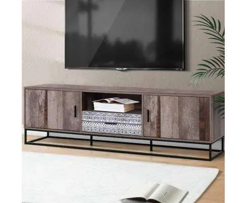 TV Cabinet Entertainment Unit Stand Storage Wooden Industrial Rustic 180cm